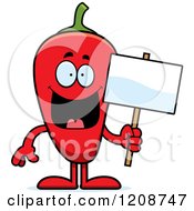 Poster, Art Print Of Red Chili Pepper Mascot Holding A Sign