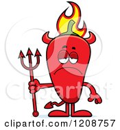 Cartoon Of A Depressed Flaming Red Chili Pepper Devil Mascot Royalty Free Vector Clipart by Cory Thoman
