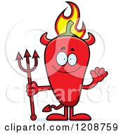 Poster, Art Print Of Waving Flaming Red Chili Pepper Devil Mascot