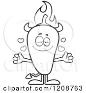 Cartoon Of A Black And White Loving Flaming Chili Pepper Devil Mascot Royalty Free Vector Clipart