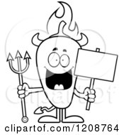 Cartoon Of A Black And White Flaming Chili Pepper Devil Mascot Royalty Free Vector Clipart