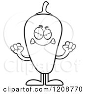 Cartoon Of A Black And White Mad Chili Pepper Mascot Royalty Free Vector Clipart