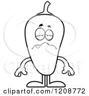 Cartoon Of A Black And White Sick Chili Pepper Mascot Royalty Free Vector Clipart