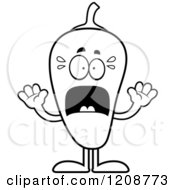 Cartoon Of A Black And White Scared Screaming Chili Pepper Mascot Royalty Free Vector Clipart