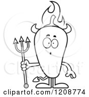 Cartoon Of A Black And White Surprised Flaming Chili Pepper Devil Mascot Royalty Free Vector Clipart