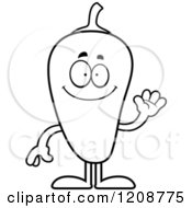 Cartoon Of A Black And White Waving Chili Pepper Mascot Royalty Free Vector Clipart