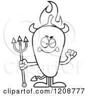 Cartoon Of A Black And White Mad Flaming Chili Pepper Devil Mascot Royalty Free Vector Clipart