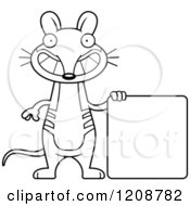 Cartoon Of A Black And White Happy Skinny Bandicoot With A Sign Royalty Free Vector Clipart