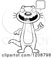 Cartoon Of A Black And White Talking Skinny Otter Royalty Free Vector Clipart