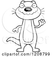 Cartoon Of A Black And White Waving Skinny Otter Royalty Free Vector Clipart by Cory Thoman