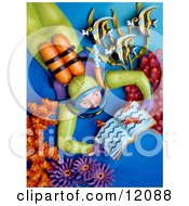 Clay Sculpture Clipart Person Reading A Book And Imagining They Are Scuba Diving A Coral Reef - Royalty Free 3d Illustration  by Amy Vangsgard #COLLC12088-0022