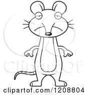 Cartoon Of A Black And White Depressed Skinny Mouse Royalty Free Vector Clipart