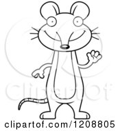 Cartoon Of A Black And White Waving Skinny Mouse Royalty Free Vector Clipart