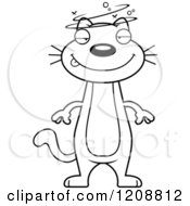 Cartoon Of A Black And White Drunk Skinny Cat Royalty Free Vector Clipart