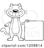 Poster, Art Print Of Black And White Skinny Cat By A Sign