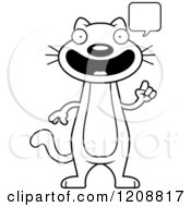 Cartoon Of A Black And White Talking Skinny Cat Royalty Free Vector Clipart
