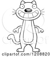 Cartoon Of A Black And White Grinning Skinny Cat Royalty Free Vector Clipart