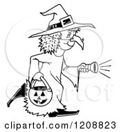 Poster, Art Print Of Black And White Halloween Trick Or Treater Girl In A Witch Costume