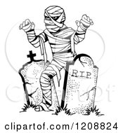 Poster, Art Print Of Black And White Halloween Mummy And Tombstones