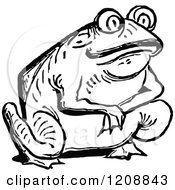 Clipart Of A Vintage Black And White Frog Royalty Free Vector Illustration