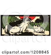 Clipart Of A Vintage Mother And Baby Frog Royalty Free Vector Illustration