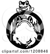 Clipart Of A Vintage Black And White Frog And Baby Royalty Free Vector Illustration