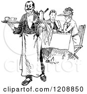 Poster, Art Print Of Vintage Black And White French Waiter And Diners