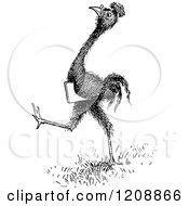 Clipart Of A Vintage Black And White Smart Emu Carrying A Book Royalty Free Vector Illustration by Prawny Vintage