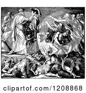 Clipart Of A Vintage Black And White Biblica Scene Of Moses And The Brazen Serpent Royalty Free Vector Illustration by Prawny Vintage