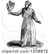 Clipart Of A Vintage Black And White Biblica Scene Of A Jewish High Priest Royalty Free Vector Illustration