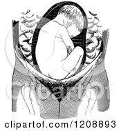 Clipart Of A Vintage Black And White Baby In Breach Position Royalty Free Vector Illustration