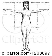 Clipart Of A Vintage Black And White Anatomy Of Female Proportions Royalty Free Vector Illustration