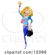 3d Blond Woman Shopping And Waving