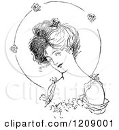 Clipart Of A Vintage Black And White Pretty Lady Royalty Free Vector Illustration