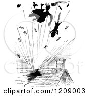 Poster, Art Print Of Vintage Black And White Woman And Cat Bursting Through A Roof In An Explosion
