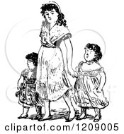 Poster, Art Print Of Vintage Black And White Mother And Daughters