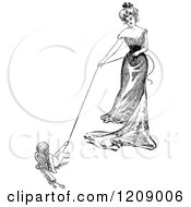 Poster, Art Print Of Vintage Black And White Lady And Cupid Playing Tug Of War