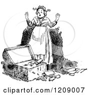 Clipart Of A Vintage Black And White Lady Finding An Exciting Box Of Goodies Royalty Free Vector Illustration by Prawny Vintage