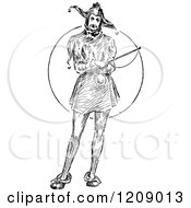 Clipart Of A Vintage Black And White Jester Royalty Free Vector Illustration