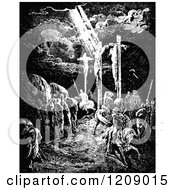 Vintage Black And White Scene Of Crucifixion Of Jesus At Calvary