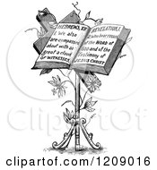 Clipart Of A Vintage Black And White Holy Bible On A Stand Royalty Free Vector Illustration
