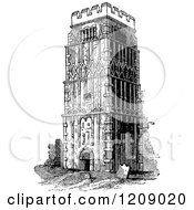 Clipart Of A Vintage Black And White Anglo Saxon Earls Barton Church Royalty Free Vector Illustration