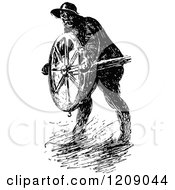 Clipart Of A Vintage Black And White Man Steering A Ship In A Storm Royalty Free Vector Illustration