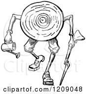 Clipart Of A Vintage Black And White Log Man Carrying A Watering Can And Boyonet Royalty Free Vector Illustration by Prawny Vintage