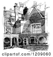 Clipart Of A Vintage Black And White Sidney Sussex College In Cambridge Uk Royalty Free Vector Illustration