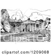 Clipart Of A Vintage Black And White Facade Of Downing College Cambrige Masters Lodge Royalty Free Vector Illustration