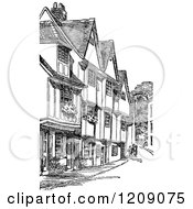 Clipart Of Vintage Black And White Old Houses On Silver Street In Cambridge Uk Royalty Free Vector Illustration by Prawny Vintage