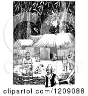 Clipart Of A Vintage Black And White Costa Rican Forest Village Royalty Free Vector Illustration by Prawny Vintage