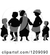 Poster, Art Print Of Vintage Black And White Silhouetted Group Of Children