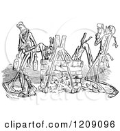 Poster, Art Print Of Vintage Black And White Thirsty Men Drinking At A Well